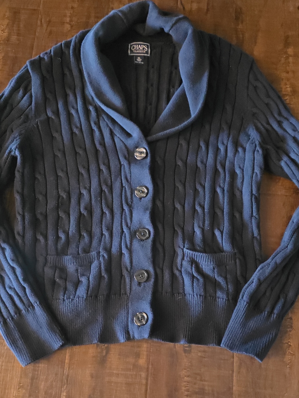 Chaps Navy Cable Knit Shawl Collar Button Cardigan